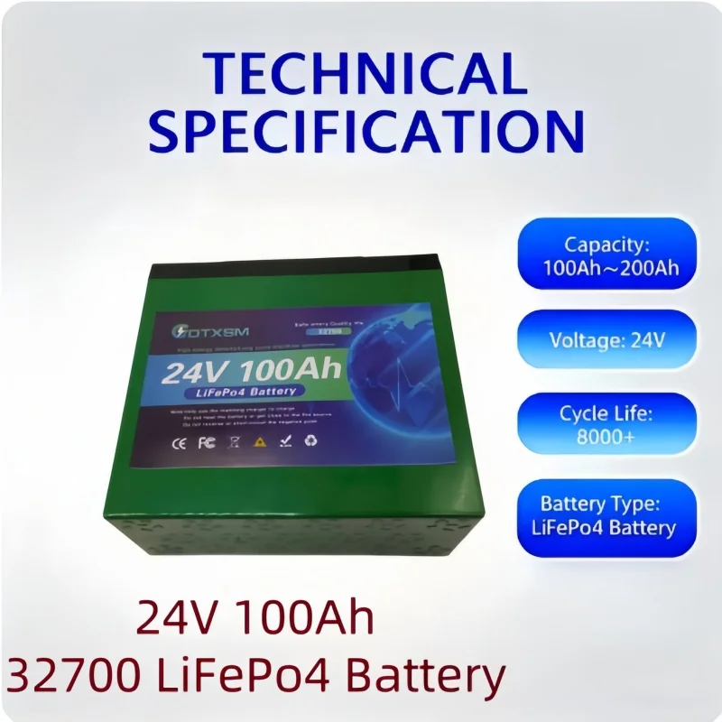 LiFePO4 24V 100Ah battery BMS 8000+ cycle solar RV golf cart off-grid solar power generation system battery pack.