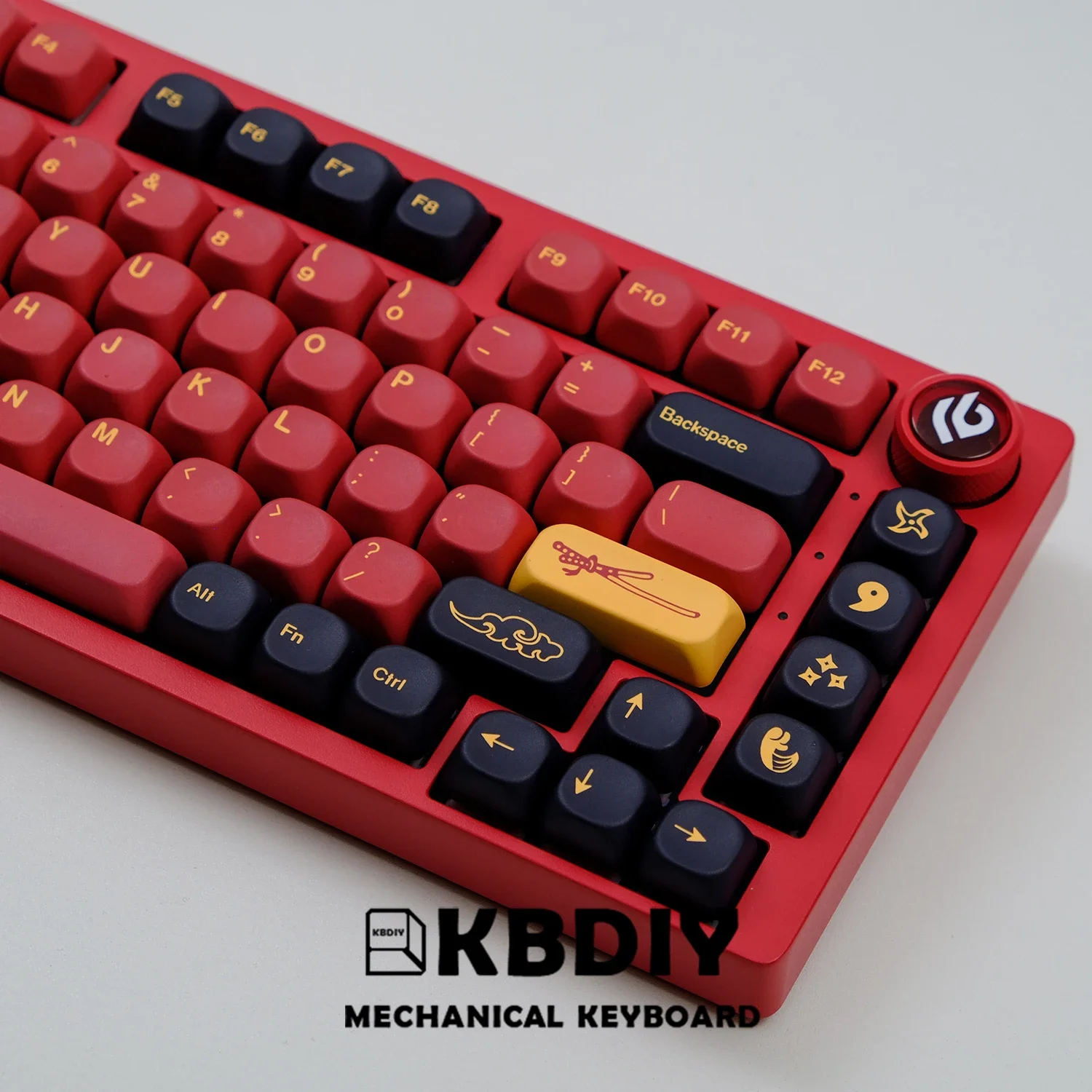 KBDiy GMK Keycaps PBT KOA Profile GMK Red Samurai Keycap for Mechanical Keyboard 130 Keys/Set Five-Sided Sublimation Similar MOA