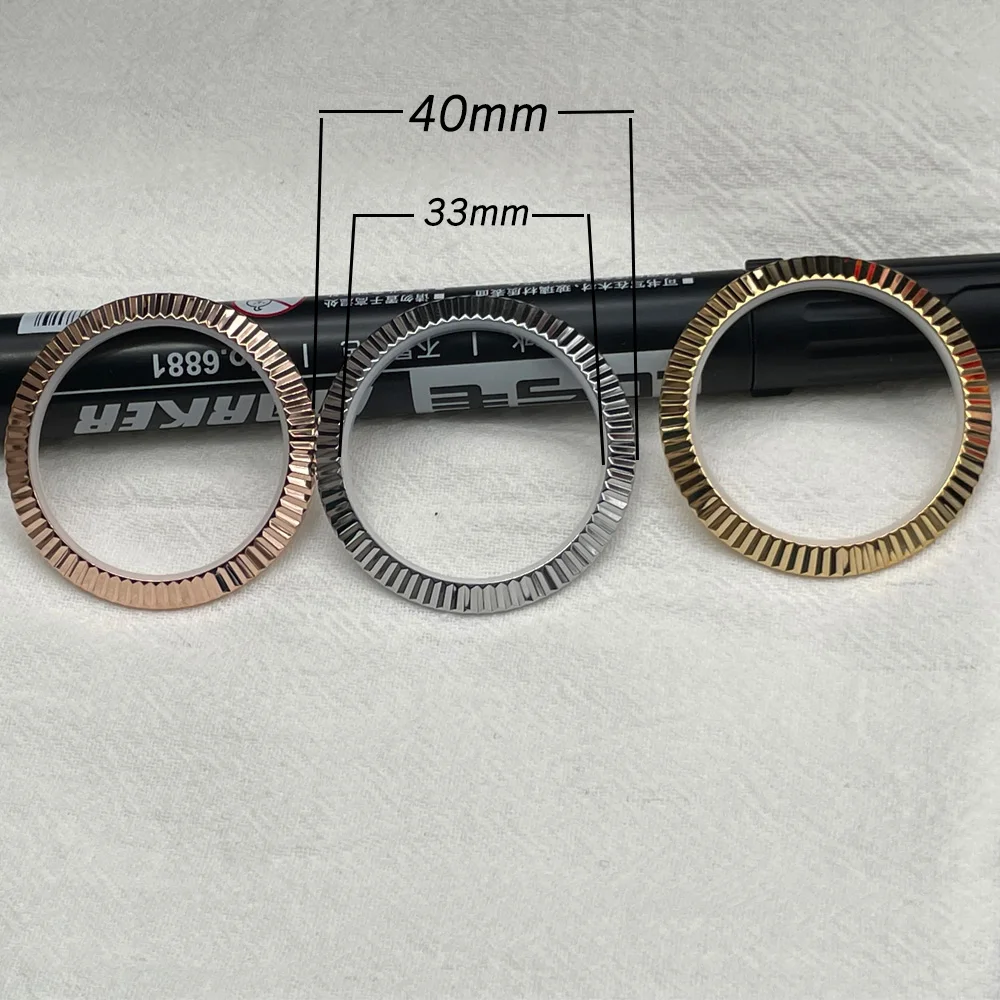 40mm*33mm Stainless Steel Silver/Gold/Rose gold Fluted Bezel Ring Pad Fit for Datejust watch Replacement Parts Watch Accessories