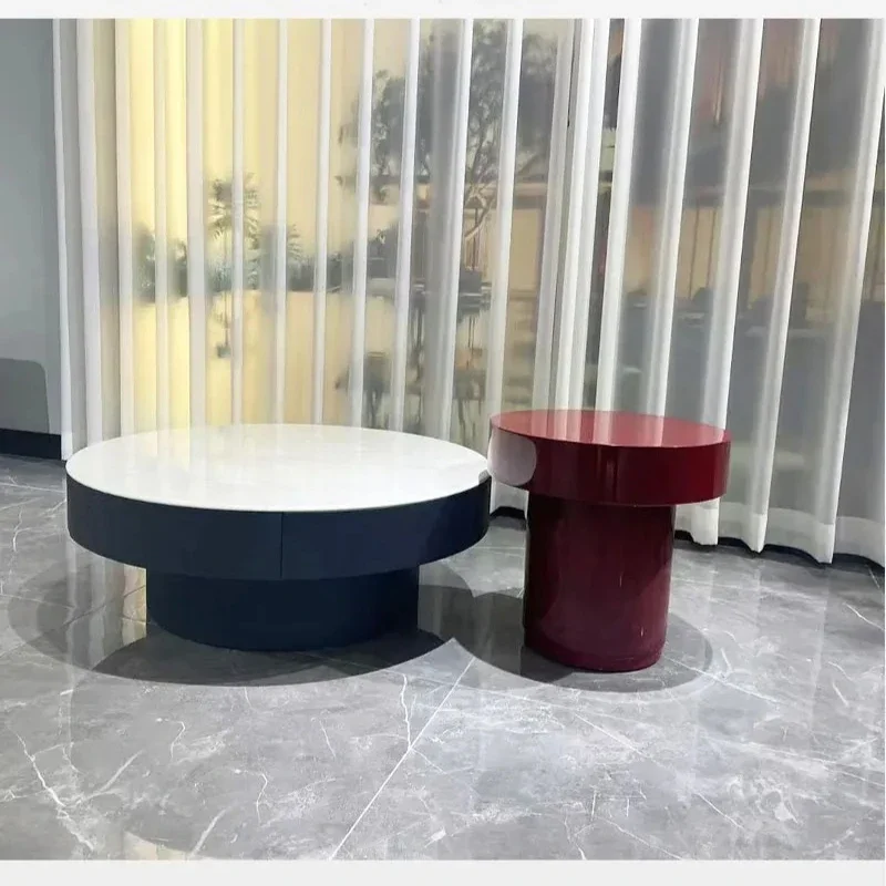 teae stone coffee table combination Italian minimalist living room household light luxury high-end sense size round coffee