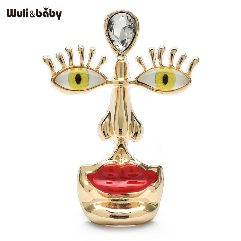 Wuli&baby Designer Big Face Brooches For Women Beautiful Enamel Lady Face Figure Party Brooch Pins Gifts