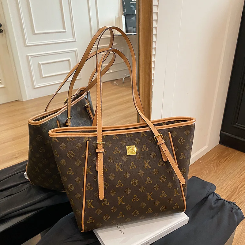 

2025 Monogram Tote Bag, Spacious Shoulder Purse for Women, Printed Commuter Bag, Luxe Crossbody Tote Day-to-Night Top Handle Bag