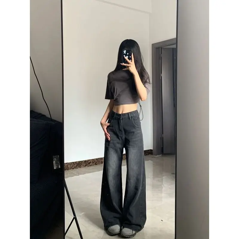 High Waiste Oversize Wide Leg Pants Women Vintage Streetwear Black Baggy Korean Jeans Denim Trousers Y2K Pants