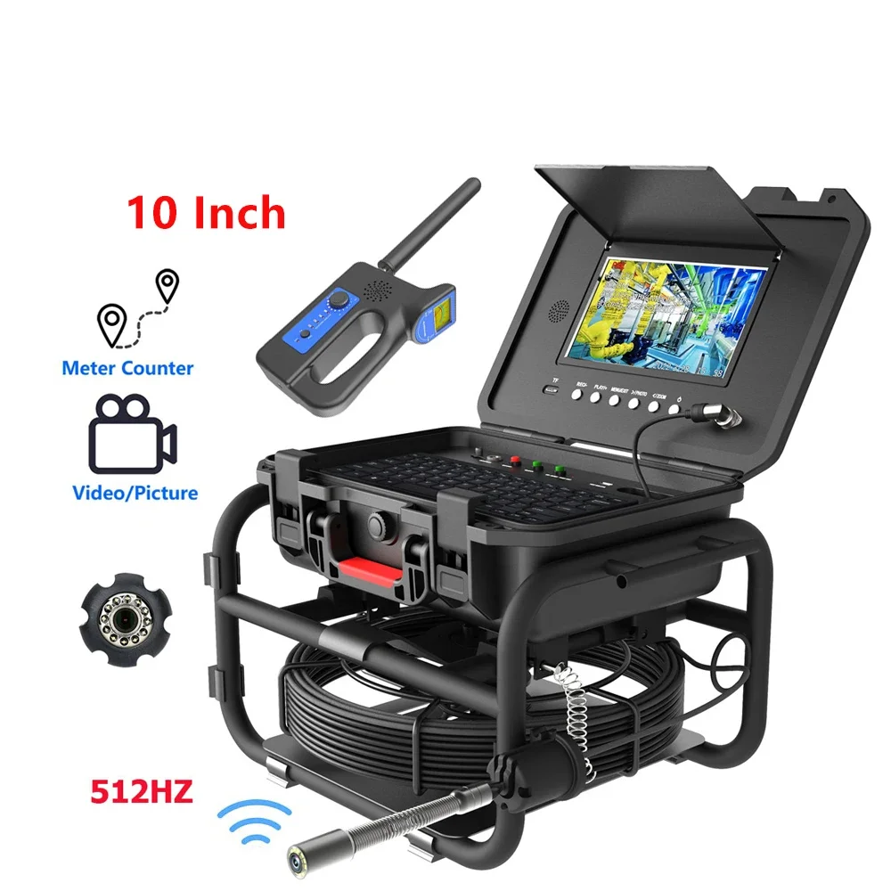 Keyboard Input 10 Inch IPS 1080P Screen Sewer Pipe Inspection Video Camera 20M-70M 512HZ Locator 5X Image Enlarge+Meter Counter