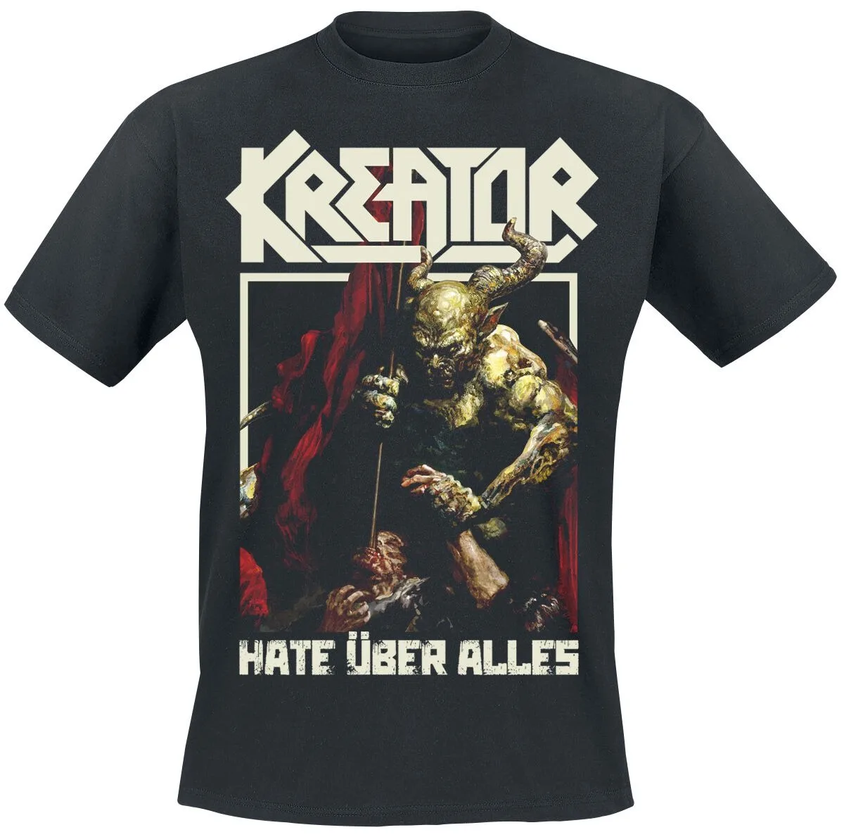 Kreator Band Hate Über Alles Camiseta estampa dupla face demoníaca, camiseta neutra casual 100% algodão, thrash metal streetwear