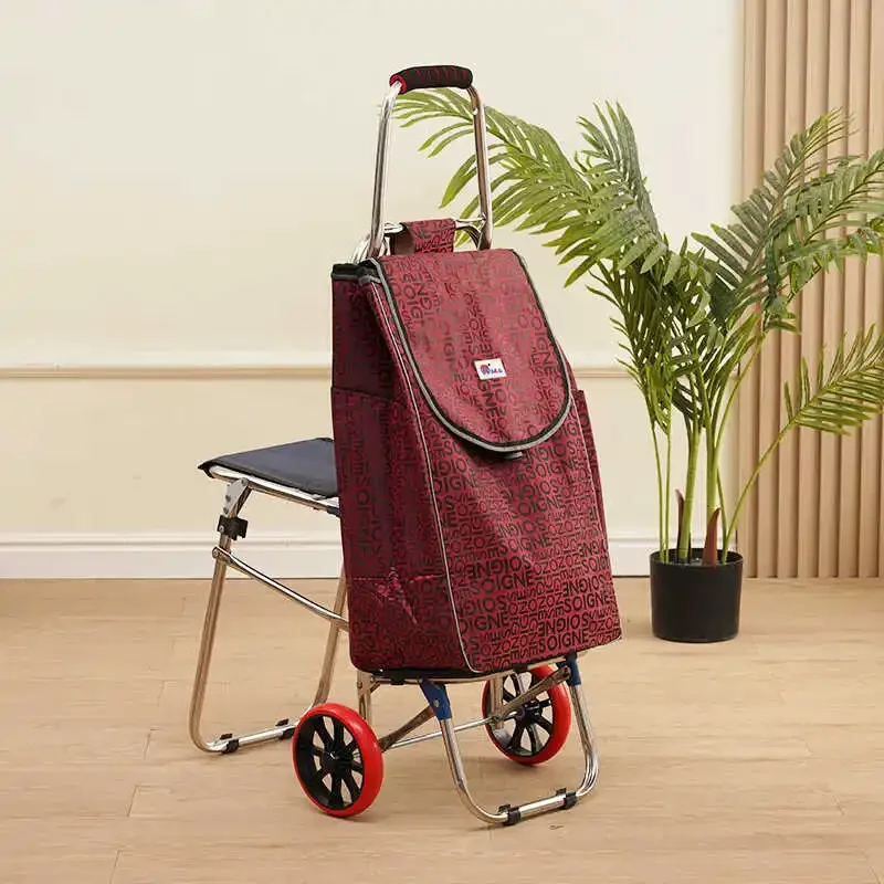 Shopping cart Small pull cart Folding portable elderly  Can sit with seat Hand pull cart Supermarket  walkers for old