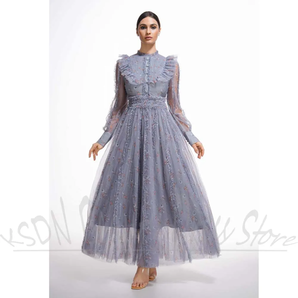 Abiti floreali da donna Chic maniche lunghe alla caviglia Fiori Abito Moda Vacanza al mare Festa di compleanno Abiti lunghi a trapezio