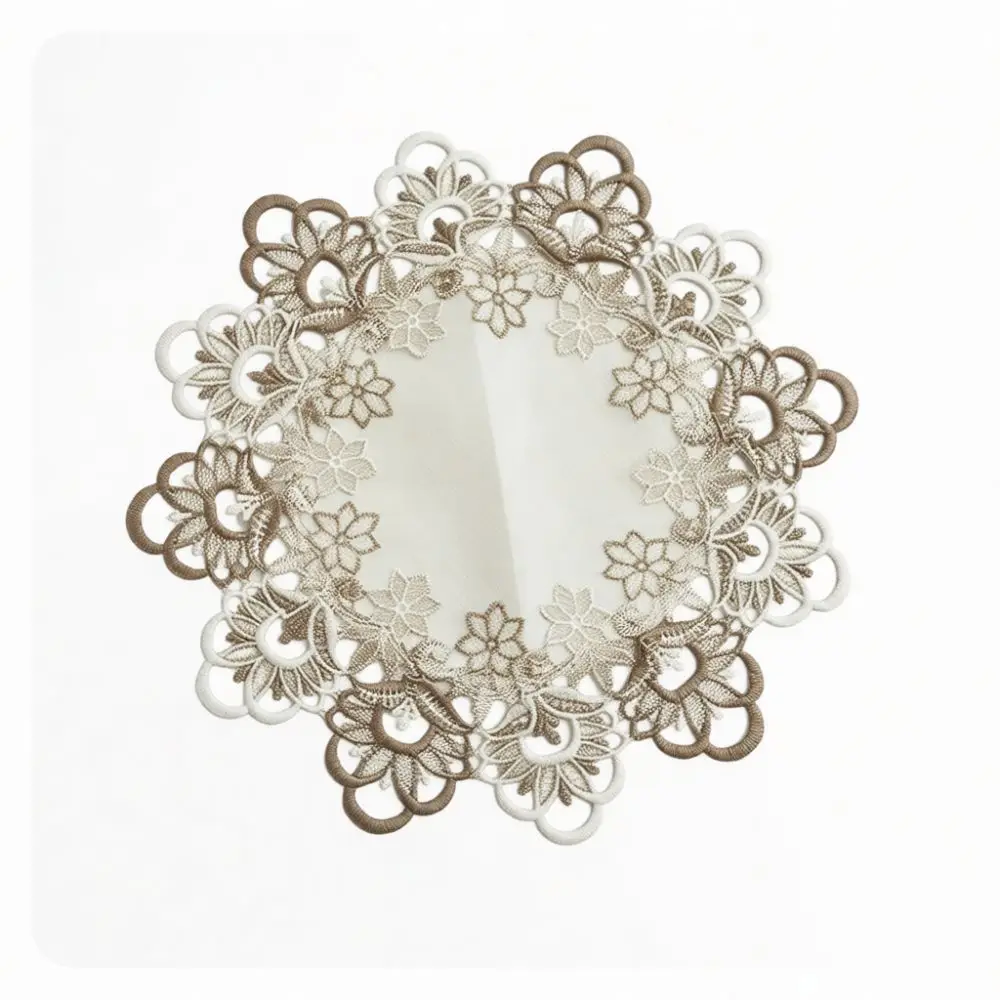 High Quality Water Soluble Lace Placemat Polyester Embroidery Table Mat Decorative Round Coaster For Home Kitchen Supplies