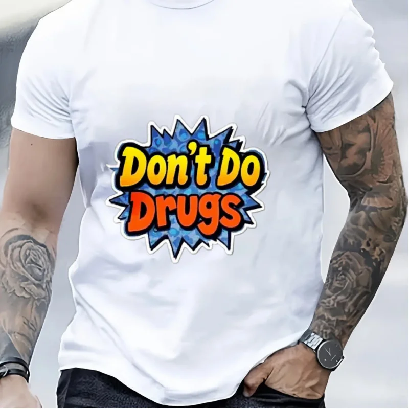 تي شيرت رجالي أسود لا تفعل المخدرات نمط كوميدي طباعة قطن عالي الجودة 180 جرام
