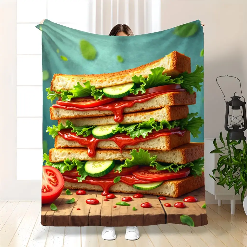 Sandwich art patterns Flannel printed blanket suitable for all seasons suitable for living room office sofa and travel 180x250CM