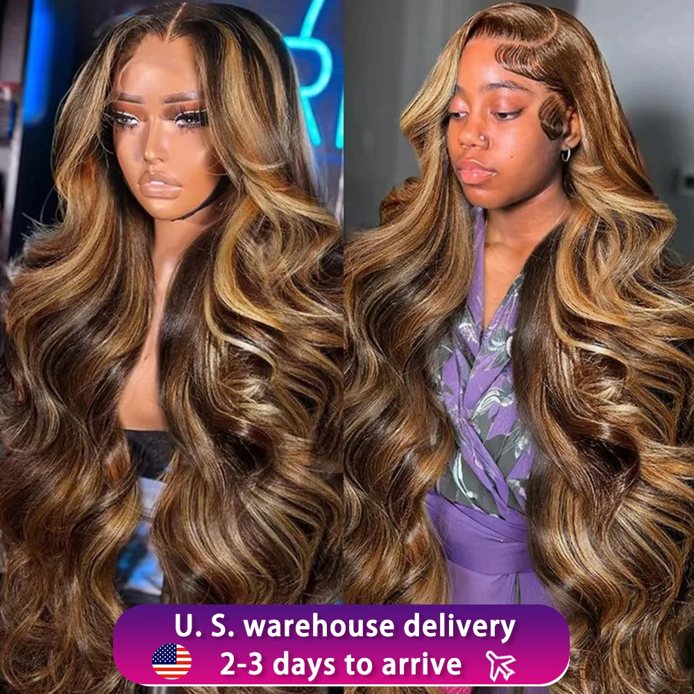 

13x6 40 Inch Highlight Body Wave HD Lace Front Wig 280 Density 4/27 Colored Human Hair Wigs Brazilian Pre Plucked Wig For Women