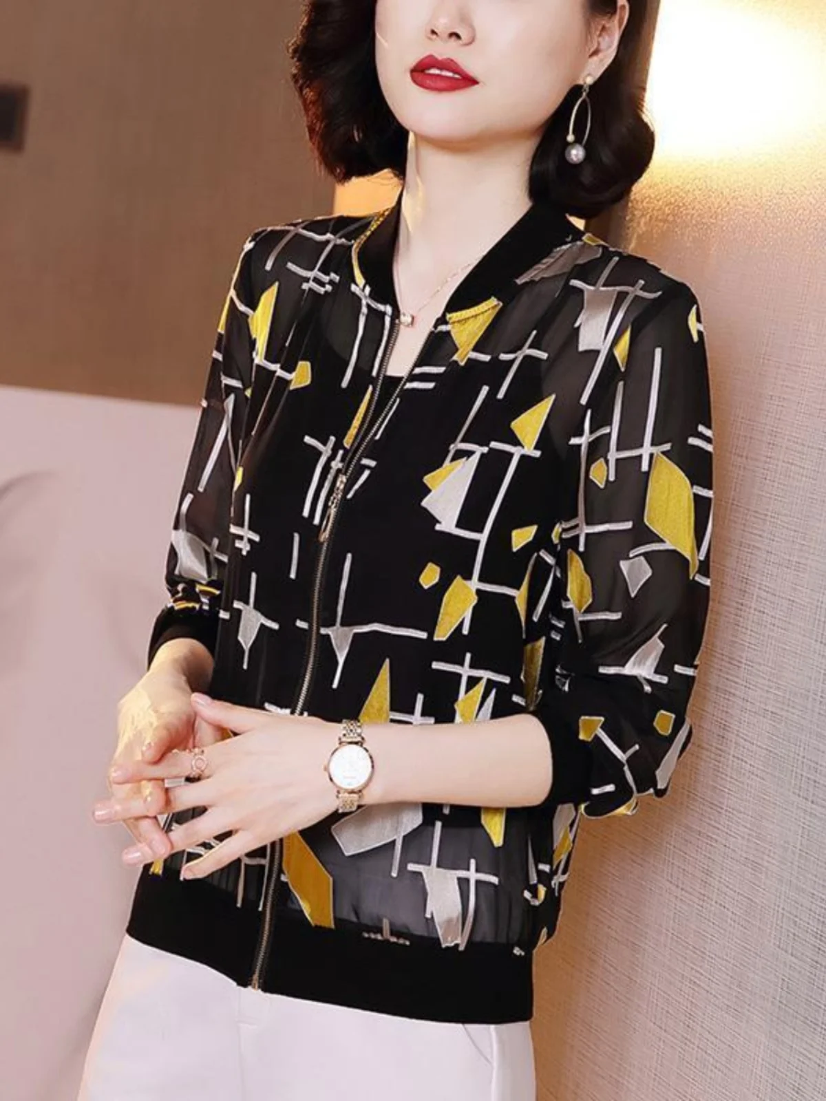 Women's Baseball Jaet Outerwear Summer New Sle Versatile Slimming plus Size Mommy orts Chiffon Sun Protection Clothes