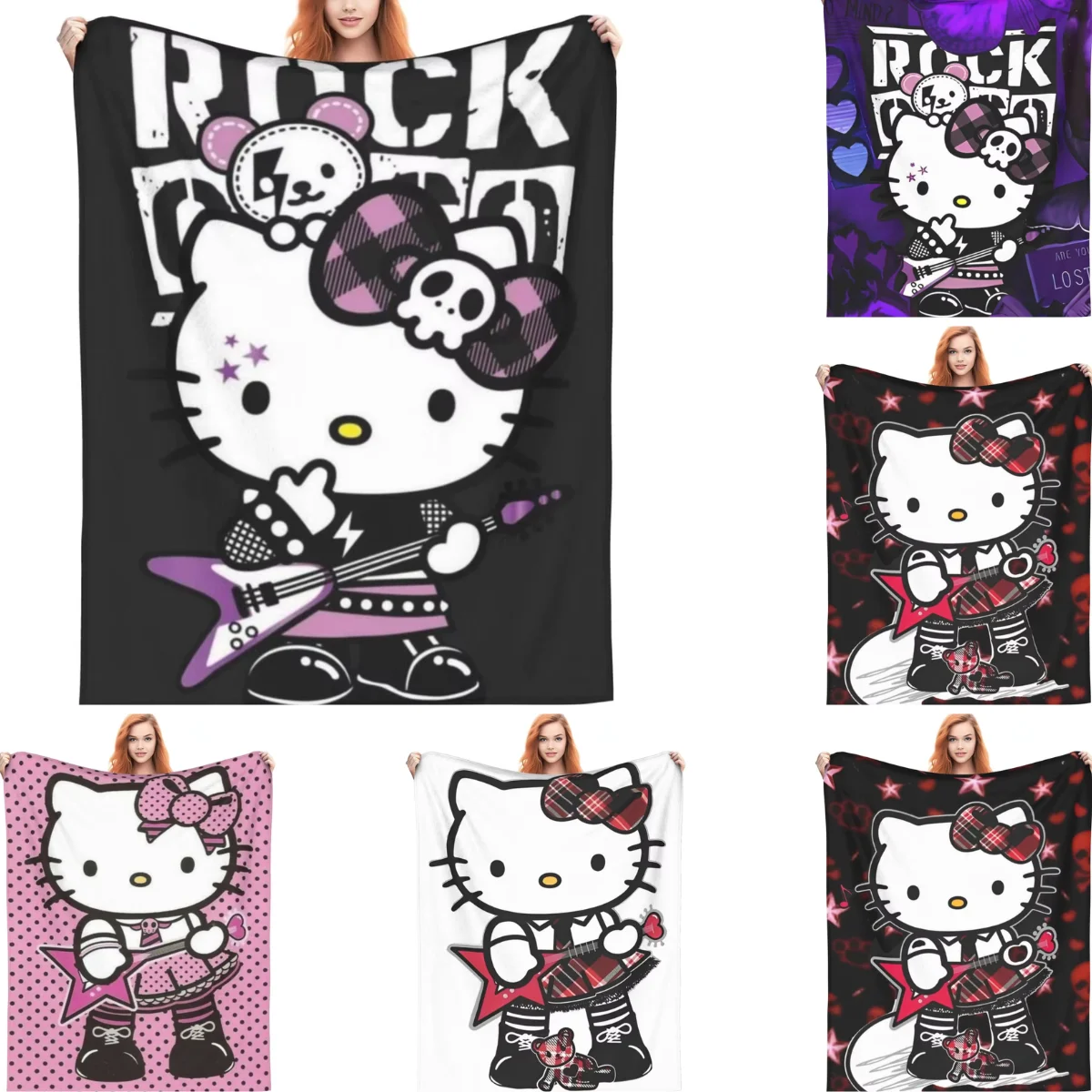 

Hello Kitty With Guitar Blankets Quality Super Soft Throw Blanket Winter Travel Couch Bed Aesthetic Bedspread