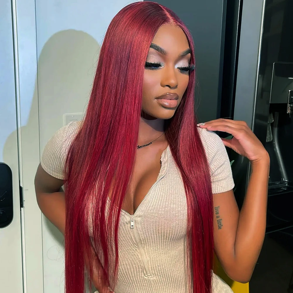 

Straight 99J Burgundy 13x4 HD Lace Front Wigs Human Hair HD Transparent Lace Pre Plucked Human Hair Wigs 36 Inch For Women
