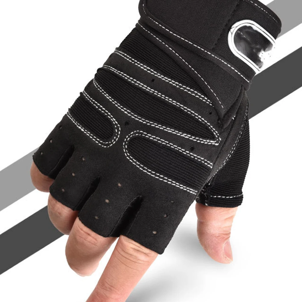 

1 Pair Fitness Half-Finger Gloves Breathable Anti-Slip For Weight Lifting Climbing Riding Gym Training (White Line Black Size L)