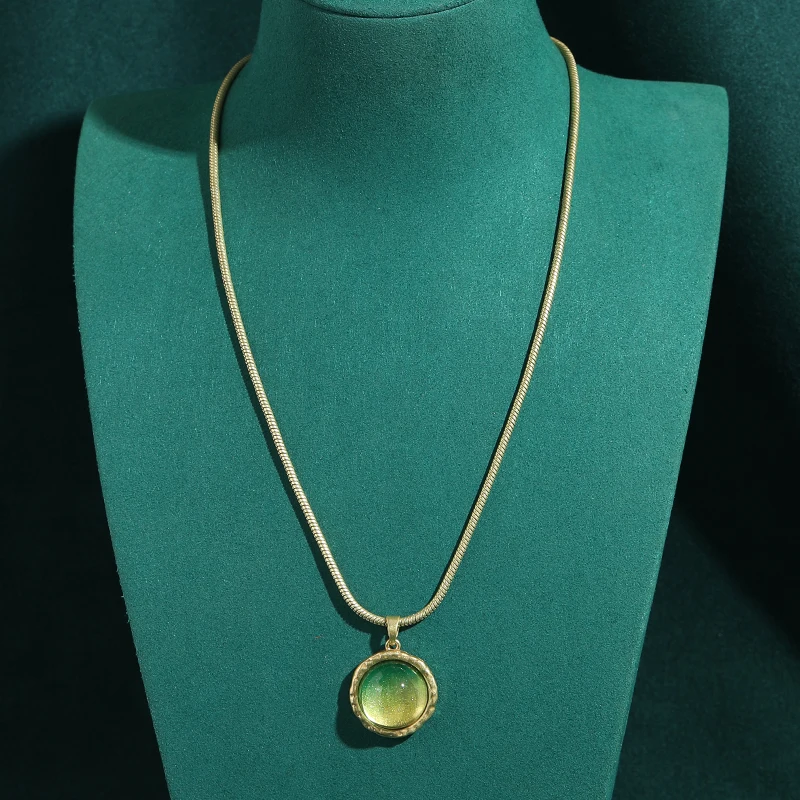 

Vintage Round Green Cat's Eye Natural Stone Pendant Necklaces Gold Color Jewelry Luxury Wedding Accessories For Women 2026 Gifts