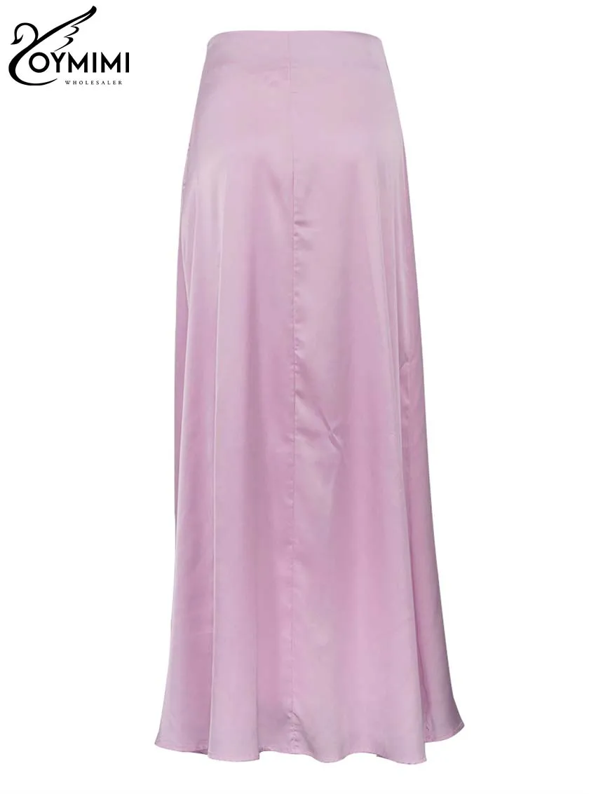 Oymimi Fashion Pink Satin Skirts For Woman Elegant Slim Solid Floor-Length Skirts Streetwear Casual Simple Straight Skirt Female