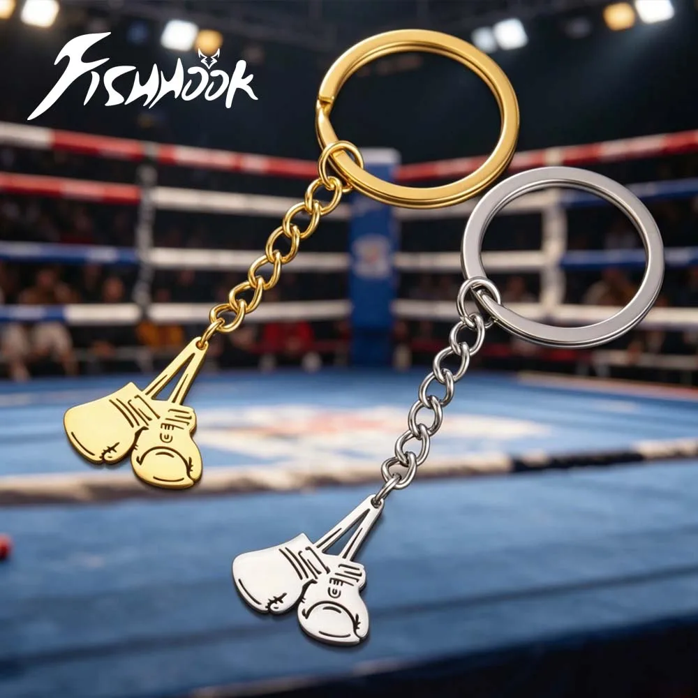 Boxing Glove Keychain Gift for Woman Men Boy Sports Fight Key Chain Ring Gold Color Pendant Stainless Steel Metal Jewelry