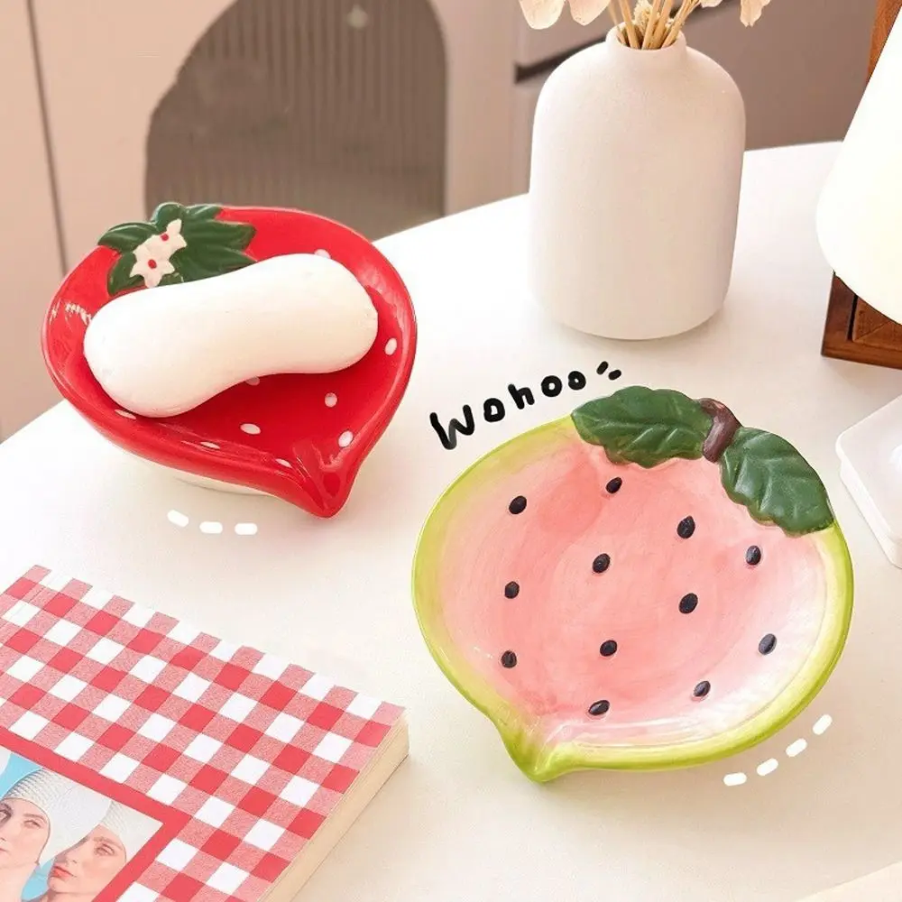 

Desktop Ornament Cute Ceramic Soap Box Watermelon Strawberry Soap Storage Box Portable Luxury Style Storage Plate Household