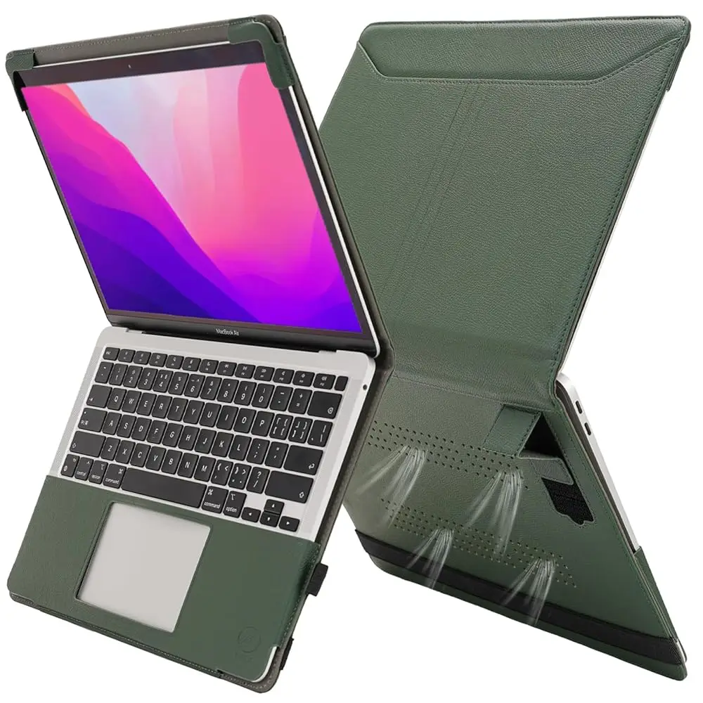 

Бесплатная доставка. Чехол TYTX для MacBook Pro 13 дюймов (2016-2025) из искусственной кожи с подставкой и вентиляционными отверстиями для модели M2 A23.