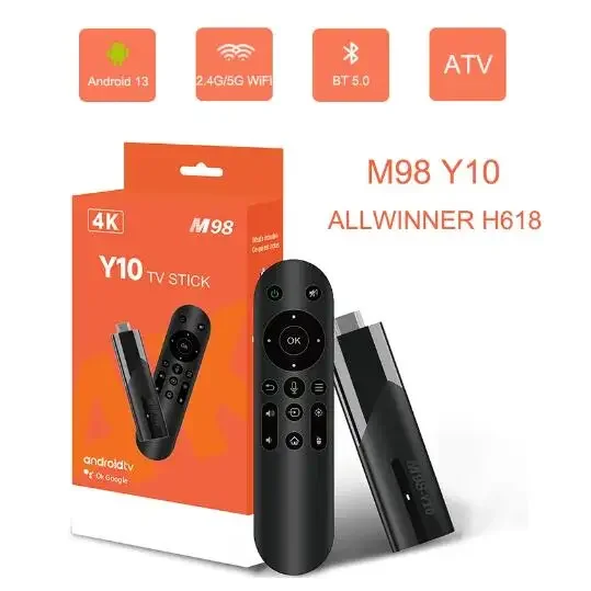 M98 Y10 TV Stick Android 13 OS ATV Allwinner H618 2.4G/5G Dual WIFI Airplay Preinstalled APP TV Stick Set Top Box Media Player