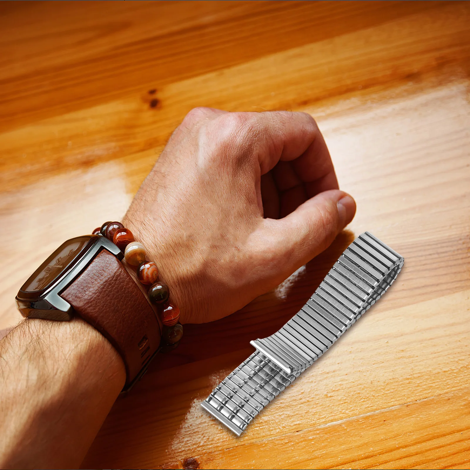 

Stainless Steel Watch Band 18mm Elastic Metal Strap Spring-Loaded Replacement for Men Women Traditional Watches Stylish