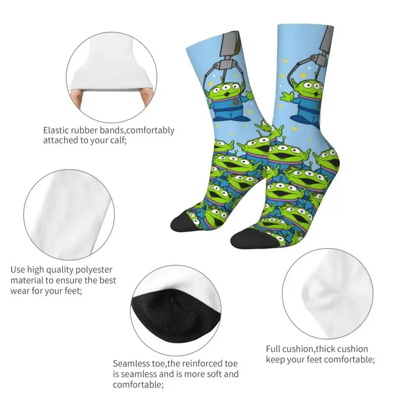 Custom Cute Printing Toy Story Socks for Men Women Stretch Summer Autumn Winter Green Aliens Anime Crew Socks