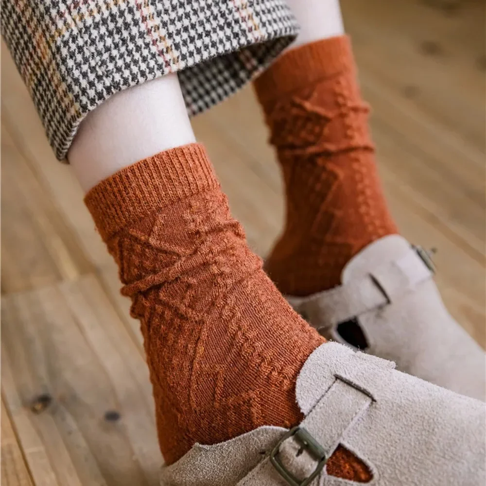 Winter Cashmere Woman Sock Solid Japanese Style Retro Long Socks Women Girls Thermal Sock Solid Color Versatile Minimalist Style