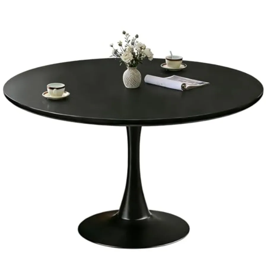 

Round Dining Tulip Table for 4 Mid-Century Modern Table with Sturdy Metal Pedestal for Kitchen Bistro Cafe Leisure Black 43.5 I