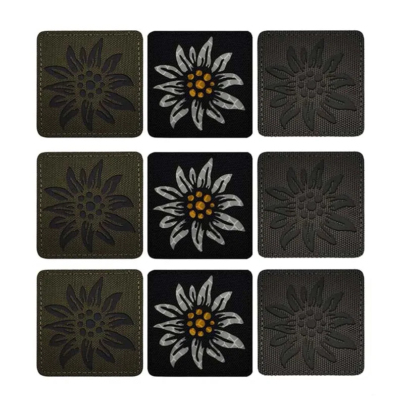 Parches Reflectantes IR con Emblema de Flor de Edelweiss, Adhesivo Militar de Tela, Apliques Tácticos para Ropa