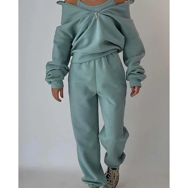 Hoodies Two Piece Sets Women Outifits Women Casual Warm Sports Suit Pants Suits Set Autumn Fsahion Solid Fleece Lady Loose Suit