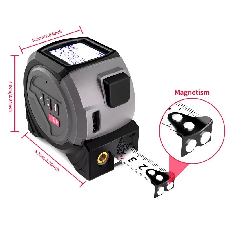 شريط قياس ليزر متعدد الوظائف 3 في 1، شريط ليزر رقمي بطول 40 مترًا مع شريط عارضة