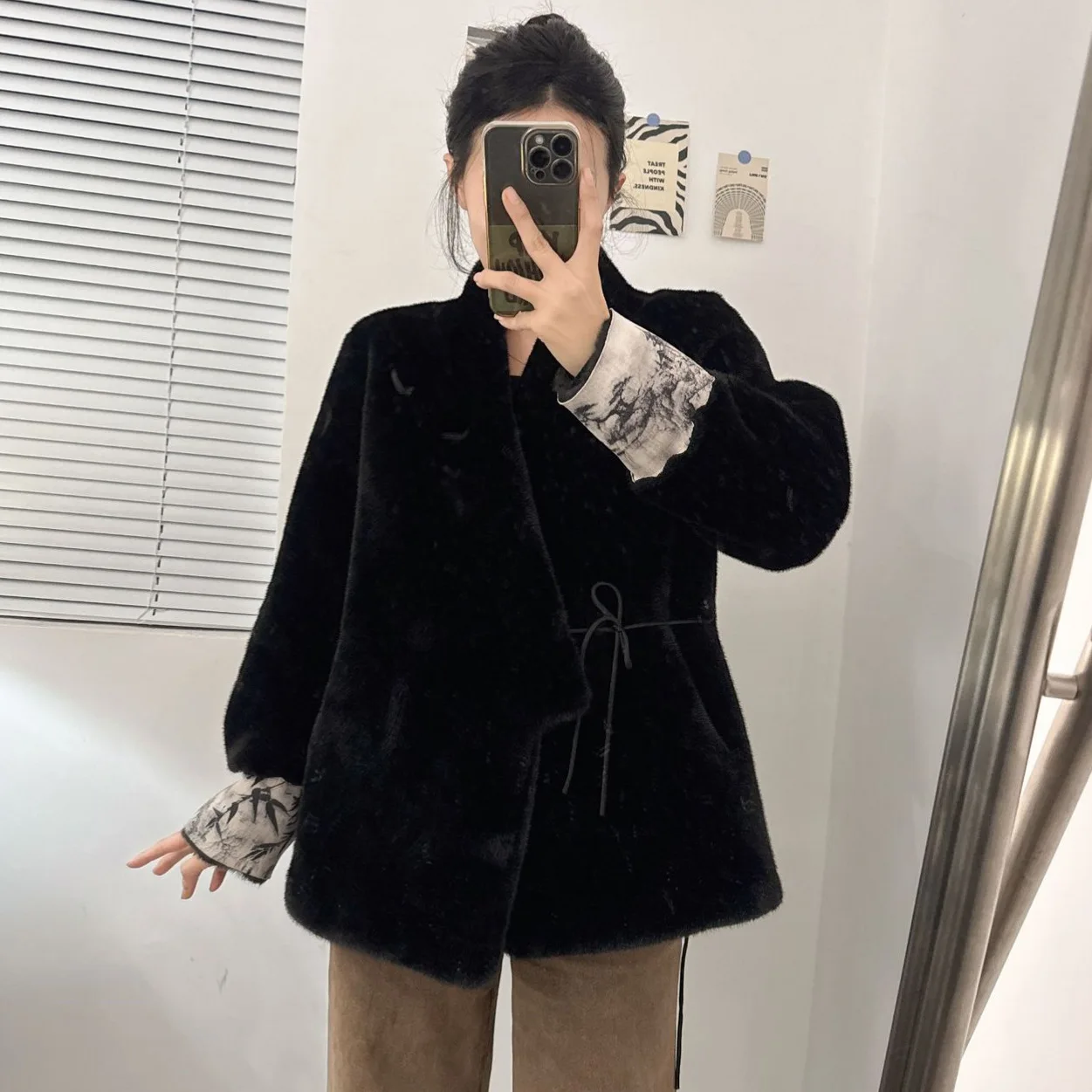 Novo estilo chinês imitação de pele de vison casaco de camurça mulheres jaquetas de pele de inverno pintura a tinta grosso quente fofo jaqueta roupas femininas