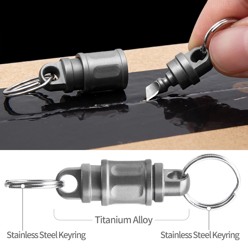 EDC Titanium Alloy 360° Rotatable Quick Release Keychain Carabiner Clip Keyring Car Key Holder Package Knife Box Cutter for Gift