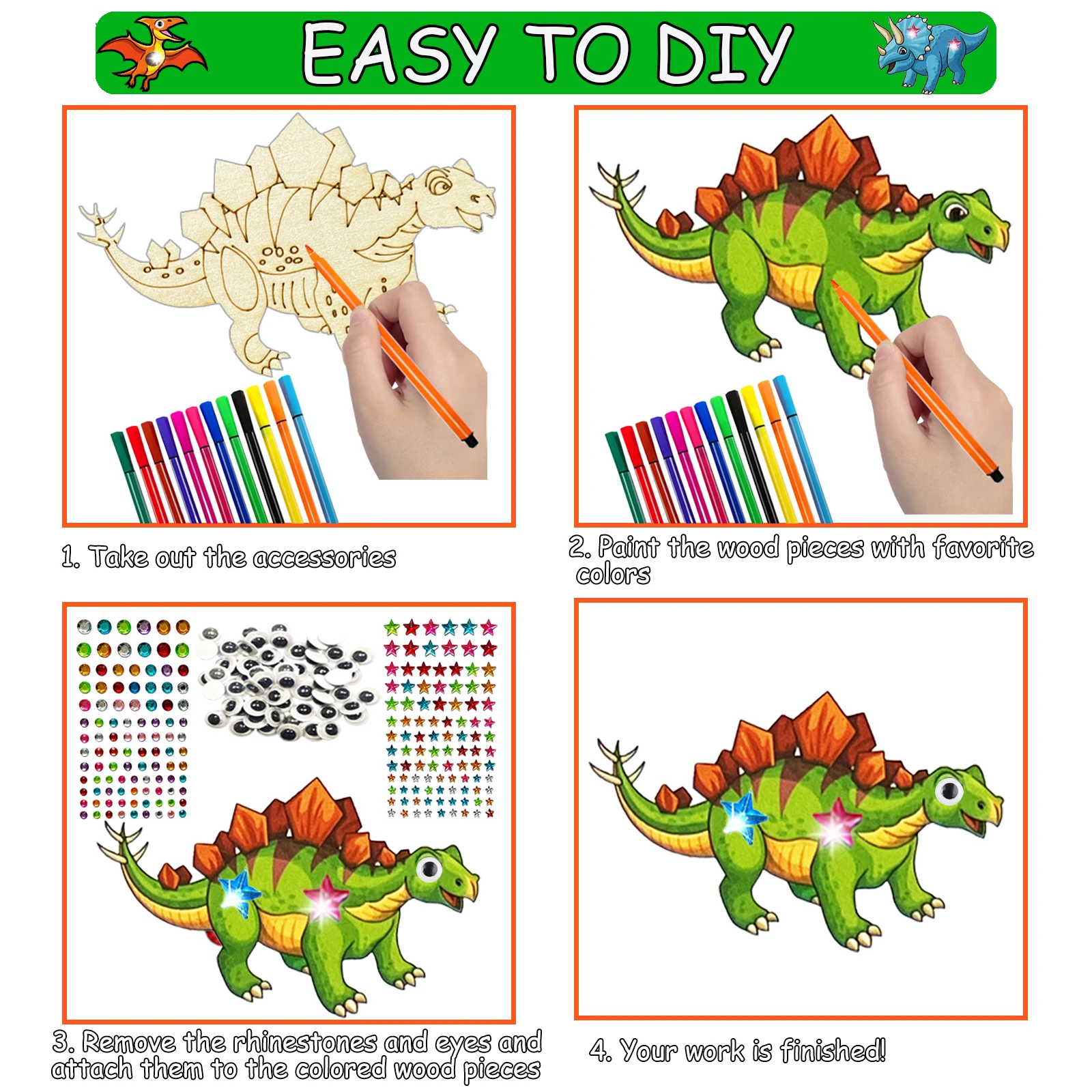 270 sets of dinosaur crafts, colored wooden crafts, unfinished crafts sets, birthday party crafts for DIY crafts, birthday gifts