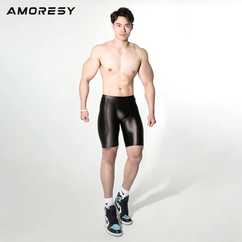 AMORESY Poseidon series medium waist elastic tight plastic breathable men\'s fitness shorts