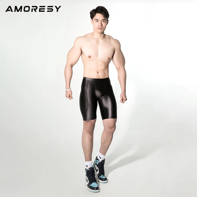 AMORESY serii Poseidon średniej talii elastyczna obcisła plastikowa oddychająca męska szorty fitness