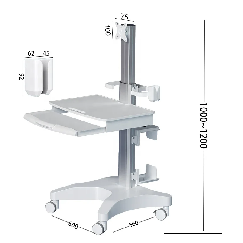Customized Mobile Medical Computer Trolley Cart Hospital Furniture Medical Cart With Cabinet for Office Hospital Workstation