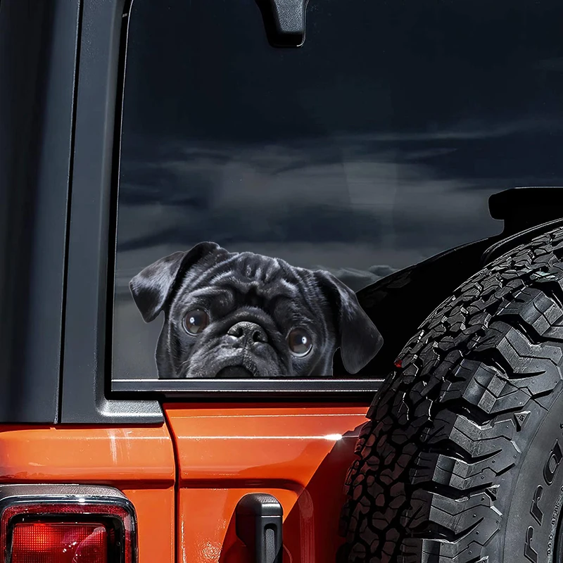 DK179#17x9cm Peeking Black Pug Car Decal Creative Waterproof Car Stickers Vinyl Decal Motorcycle Decorative Accessories