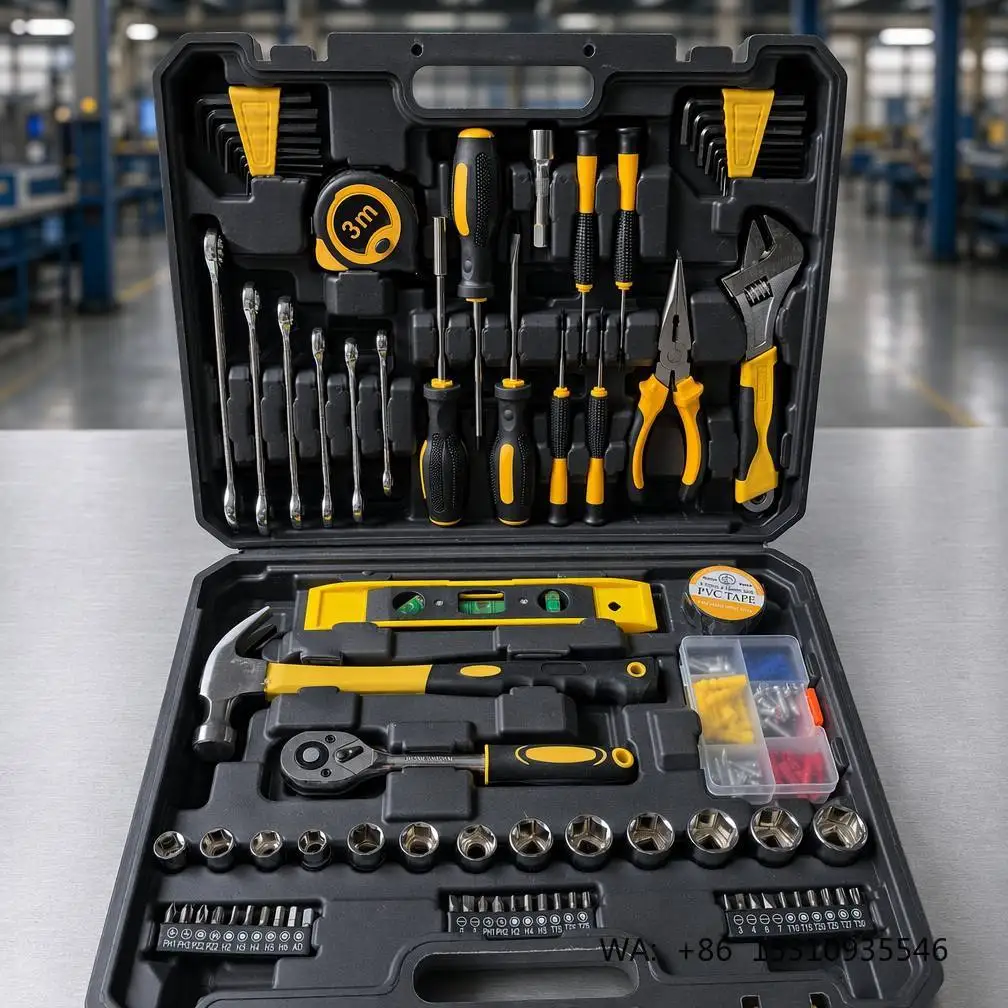 108 Pcs Multi-Purpose Home Garage Workshop Repair Hand Tool Kit Set Hammer Screwdriver Socket Wrench Ratchet Case OEM ODM
