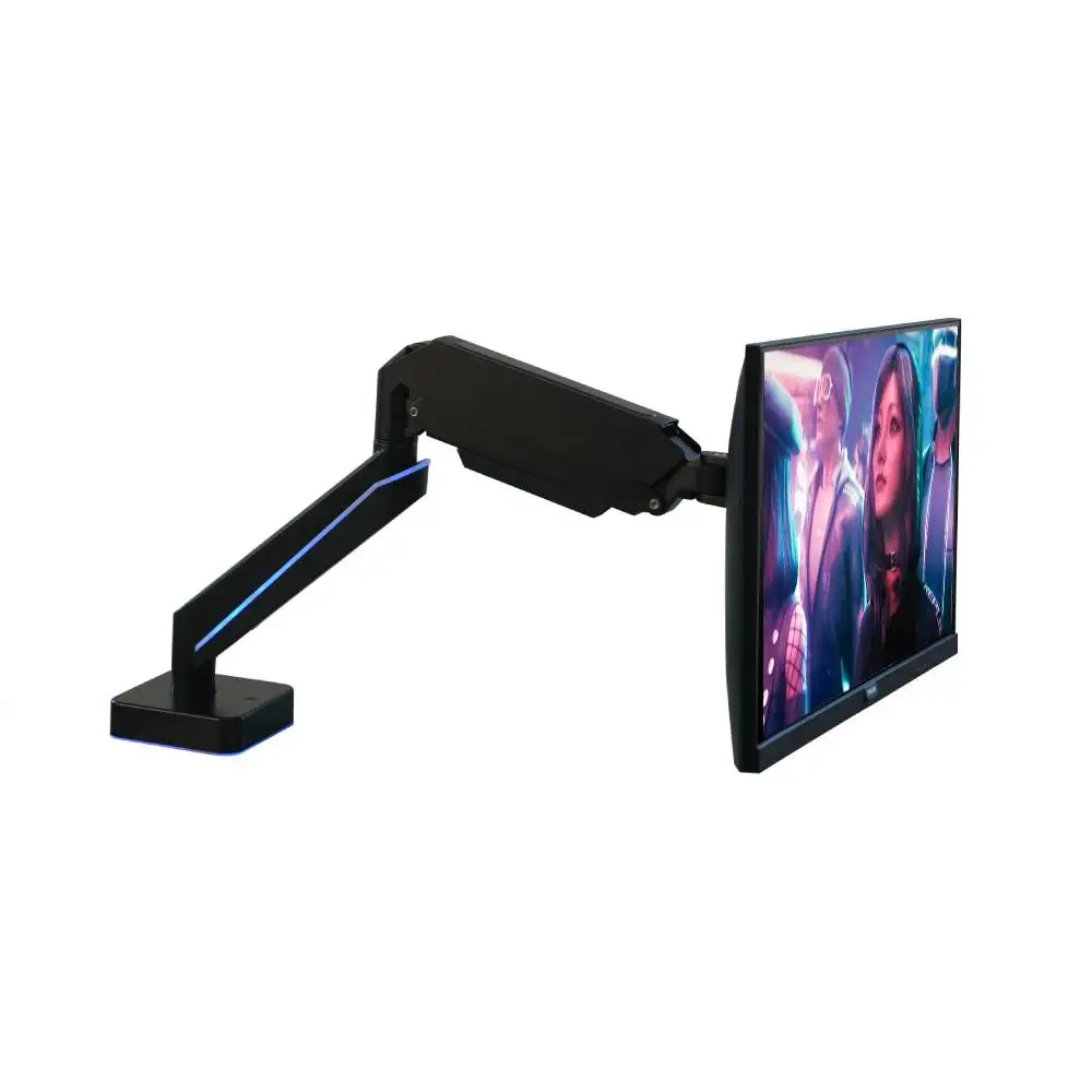 Office Table Computer Desk Tilt Swivel 32 Inch Black Monitor Stand RGB Light USB Charge Port Single Monitor Arm Hold up to 20lbs