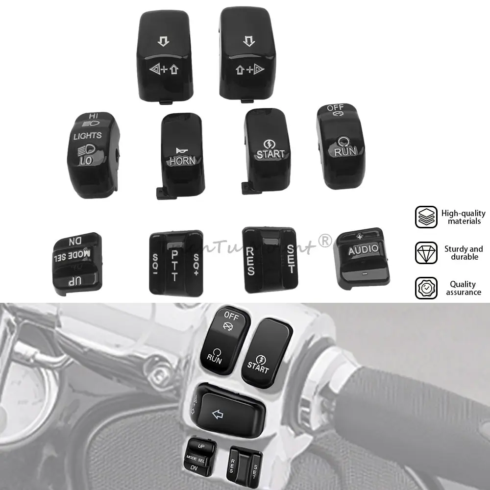 10Pcs Motorrad Hand Control Schalter Kappen Lenker Taste Abdeckungen Für Harley Touring Road Electra Glide Ultra Klassische 1996-2013