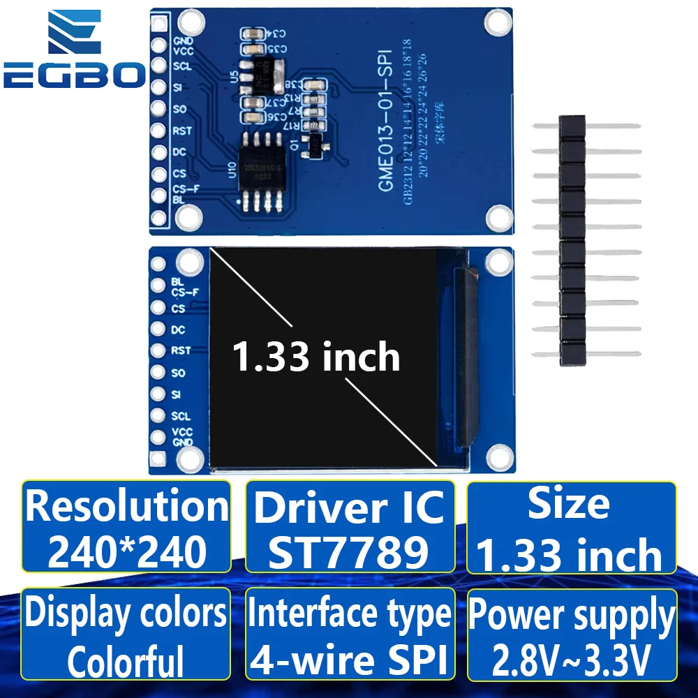 شاشة TFT LCD 1.33 بوصة ST7789 شاشة صغيرة 240x240 شاشة LCD مربعة شاشة ملونة SPI