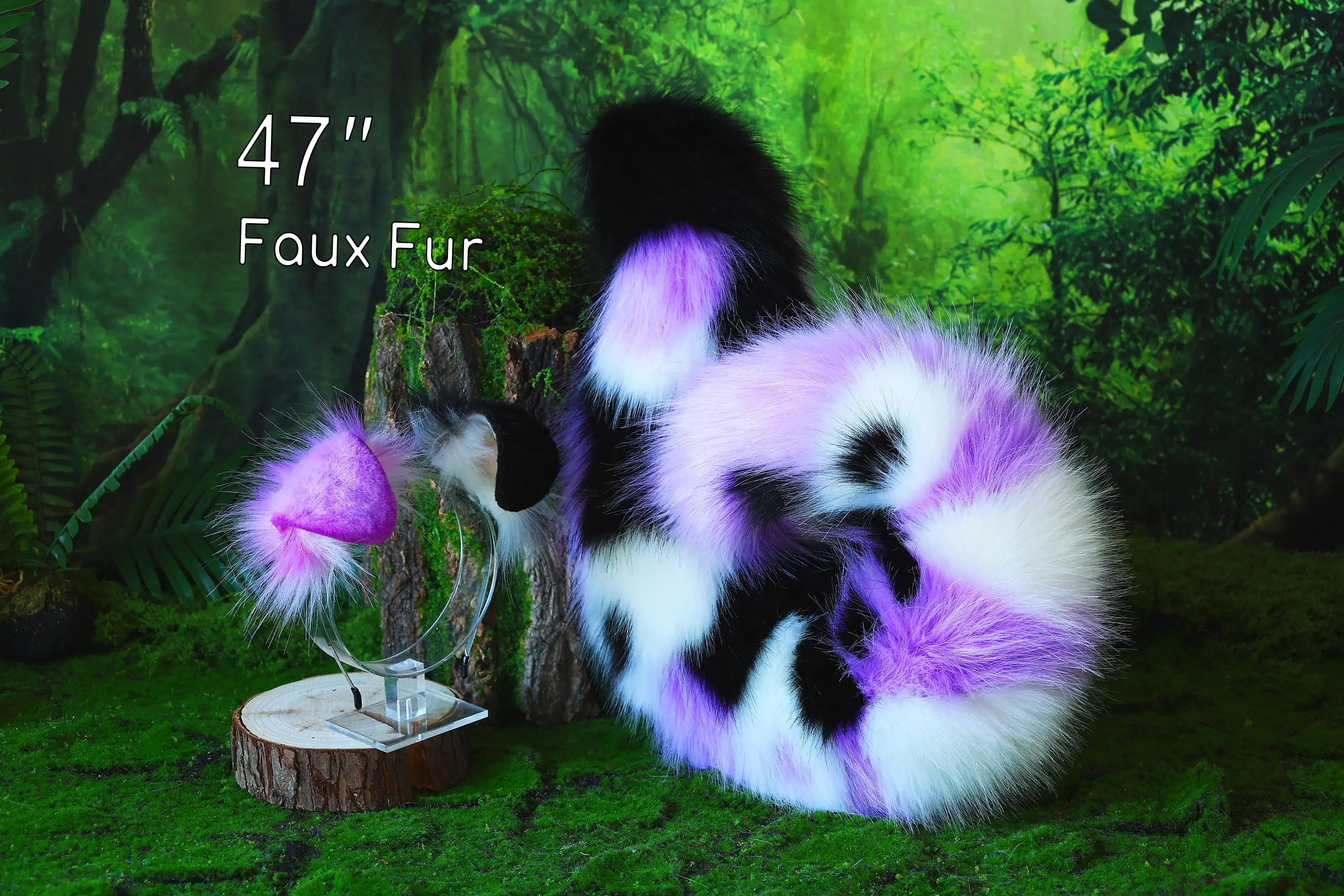 Light purple sheepdog ears and tail set, dog cosplay costume, animal ear headband, faux fur tail, Halloween costume 2
