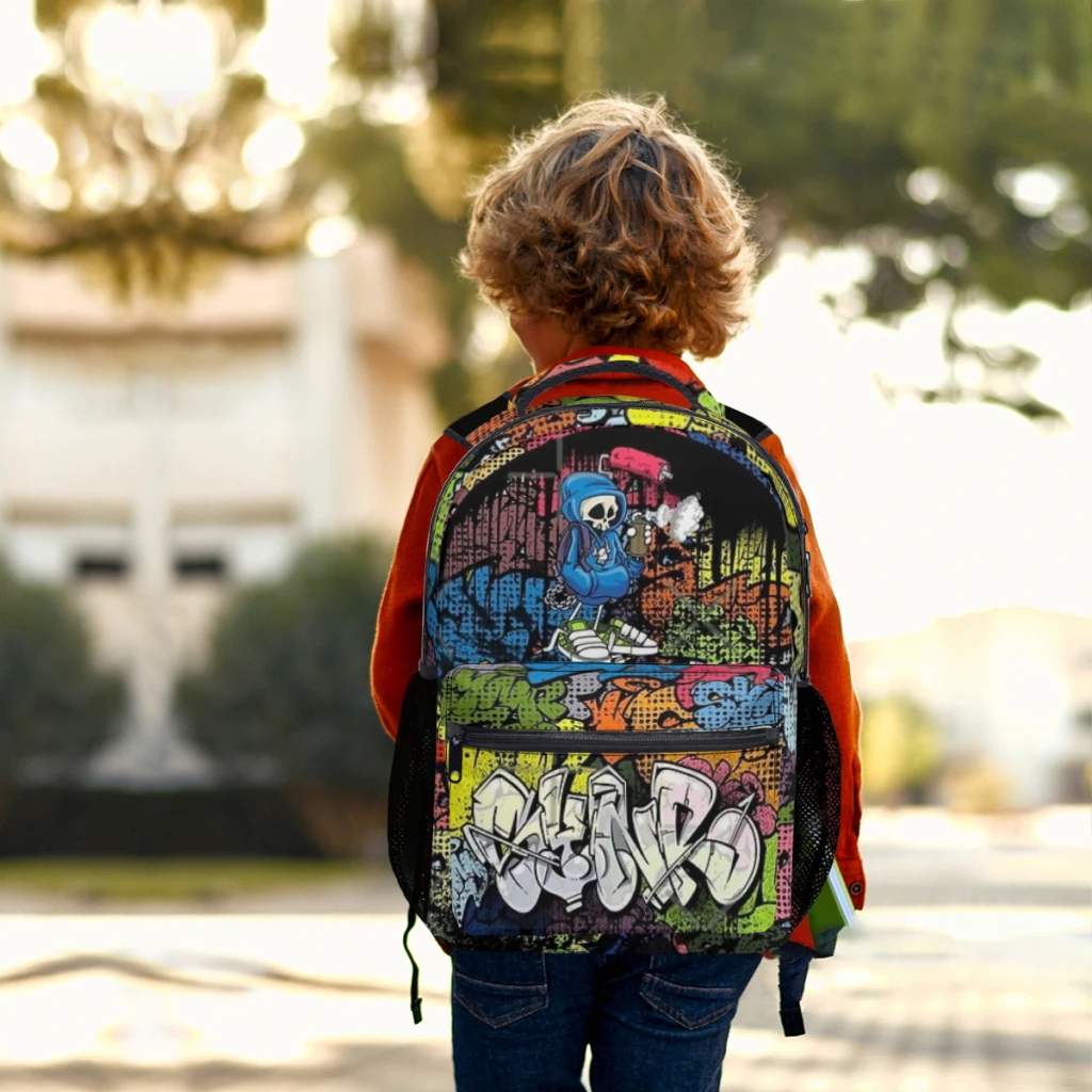 Synr-mochila escolar con estampado de grafiti de cómic Retro para niños, mochila escolar de dibujos animados, gran capacidad, 70s, 17 pulgadas