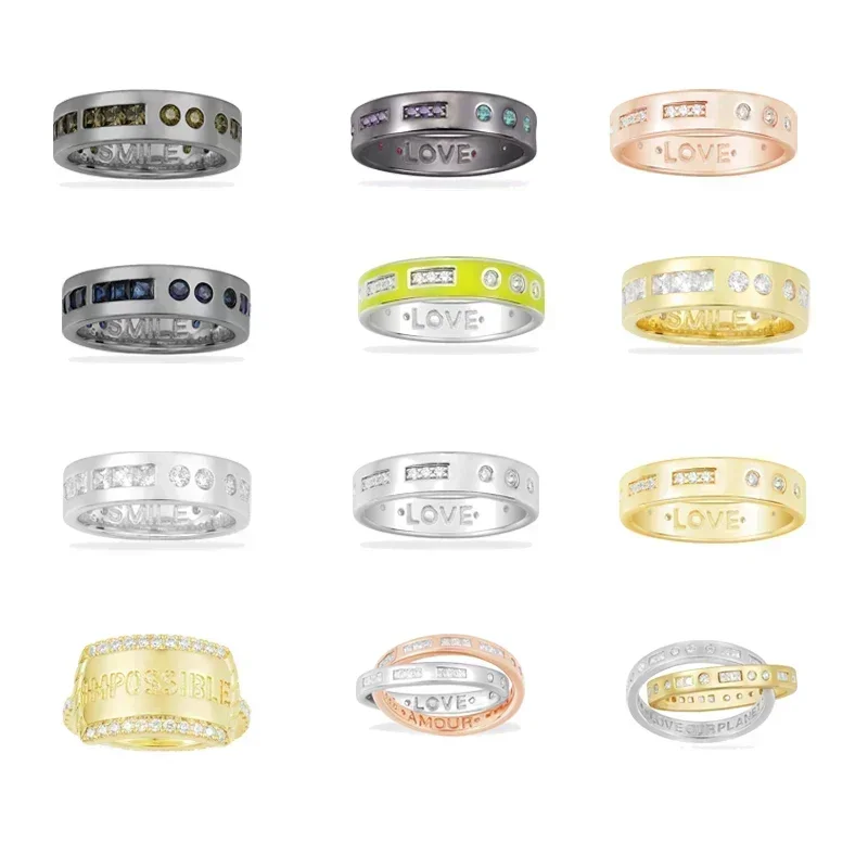 R & P argent Sterling amour sourire lettre Couple bague boucle d'oreille Style Rock mode personnalité anniversaire bijoux commémoratifs