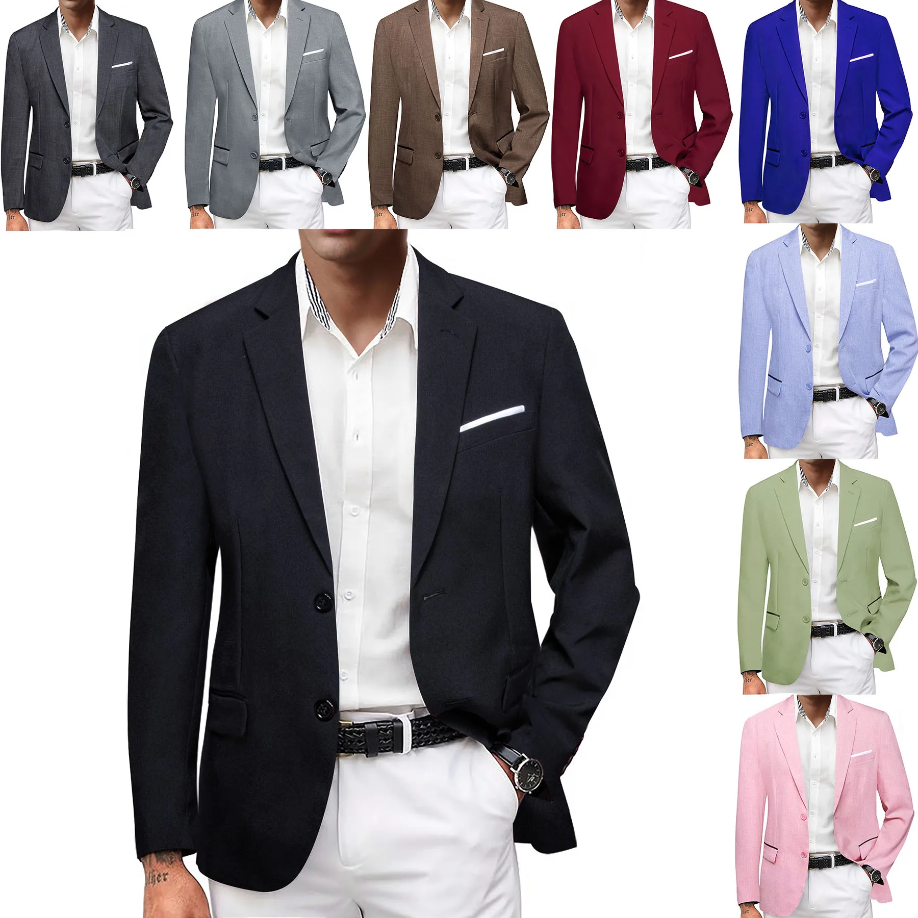 

Men's suit casual jacket solid color double button flat collar formal occasion wedding attire terno masculino