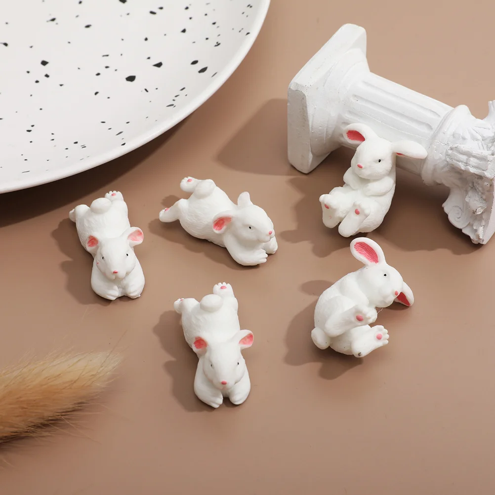 

1Set Microlandscape Rabbit Adornments Mini Resin Cake Decor Photo Props Birthday Party Office Flower Pot Decoration Pink White