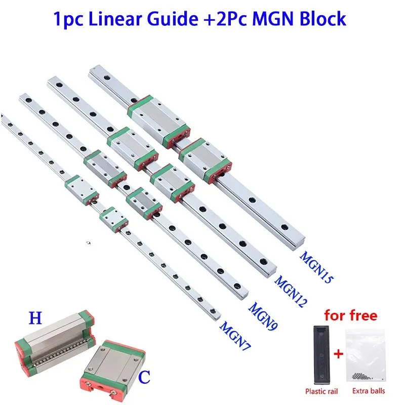 

1Pc MGN7 MGN12 MGN15 MGN9 L 100mm To 1500mm Miniature Linear Rail + 2Pcs MGN Linear Guide Block For 3D Printer Part