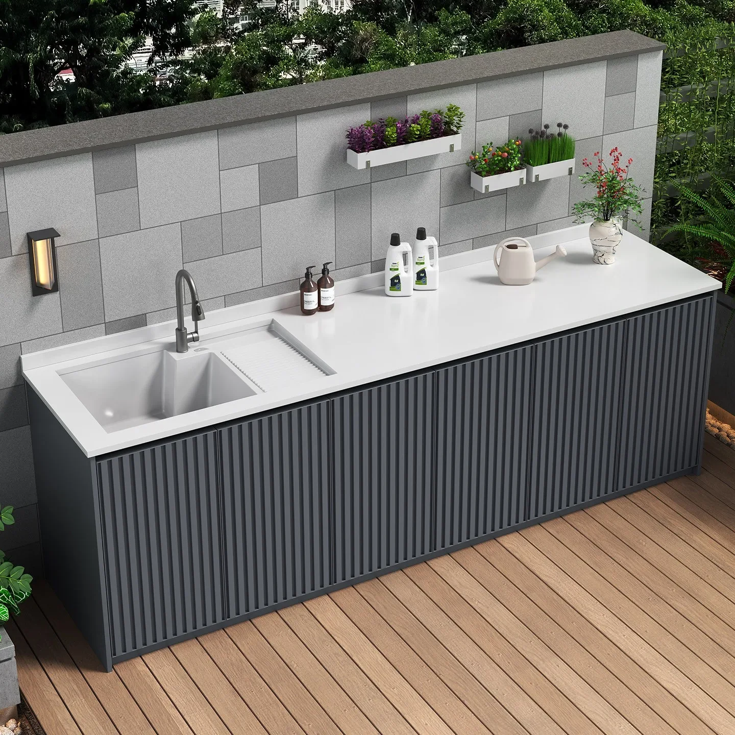 Rock slab honeycomb aluminum laundry cabinet combination with washboard outdoor open-air balcony laundry table